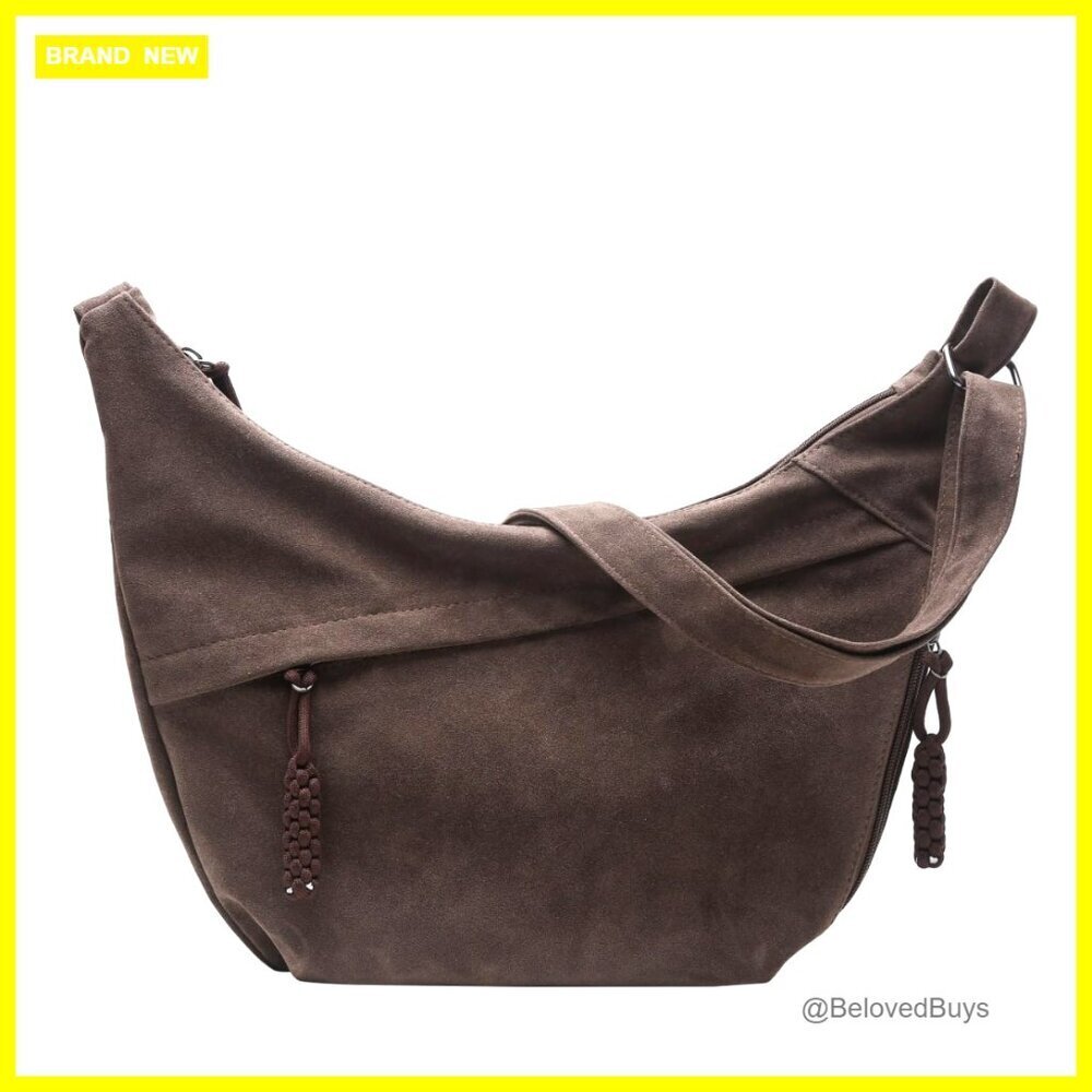 Large Capacity Suede Crossbody Bag, Travel Shoulder Tote Purse